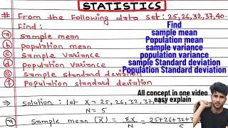 Find Sample mean,Population mean,sample variance,population variance and standard deviation || Arya