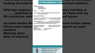 FD Certificate Lost Letter -  Letter to Bank for Loss of Fixed Deposit Receipt