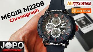 MEGIR 2208 Black Military Chronograph Watch│Megir Watch Review│Subtitles