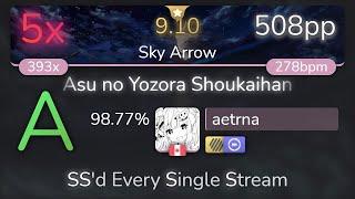 [9.10⭐] aetrna | Yuaru - Asu no Yozora Shoukaihan [Sky Arrow] +HDDT 98.77% {508pp 5} - osu!