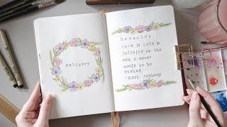 Plan With Me: February 2024 Simple Floral Watercolor Bullet Journal Theme 