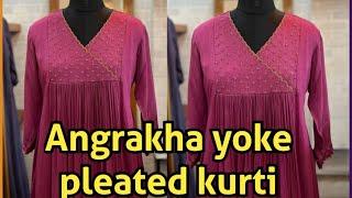 Angrakha yoke pleated kurti cutting and stitching | Stylish pleated kurti