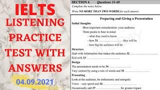 IELTS LISTENING PRACTICE TEST WITH ANSWERS | 04.09.2021