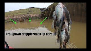 There are hundreds of Pre-Spawn crappie at this hidden spillway!! Double jig rig was on fire!!