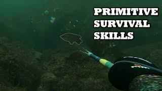 Primitive Survival Skills UK | Using a Pole Spear To Catch Fish (Wrasse Catch&Cook)