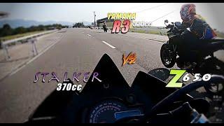 Z650 vs R3 vs STALKER 370cc - 1.5 km Race - SUMALPOK ANG R3