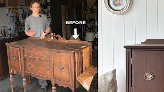 The MOST Satisfying Veneer I’ve Ever Pulled Off | Antique Buffet Makeover