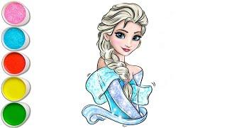 Cute Elsa Drawing for Kids, Painting & Coloring for Kids | Let's Draw Together