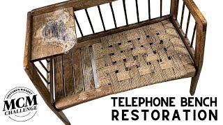 1950's Telephone Bench RESTORATION - Weaving a New Seat For YouTubes Biggest MCM Challenge