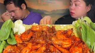 Udang sambal belacan pedas manis 1kg,nasi kuning lalaban bakcoy jengkol muda mukbang