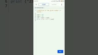 addition of two given numbers in python. #shorts  #youtubeshort