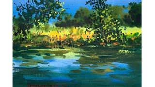 How to paint water & reflection with watercolor Tutorial | Watercolor Demo by Shahanoor Mamun