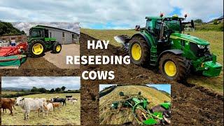 RESEED JOB BEGINS - HAY CONTINUES - CALF FIRST STEPS OUTSIDE PLUS MORE