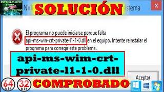 (SOLUCIÓN 100%) Error falta API-MS-WIM-CRT-PRIVATE-L1-1-0.DLL (COMPROBADO)