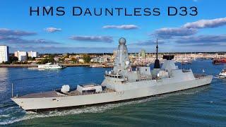 HMS Dauntless D33 - Type 45 Destroyer - Leaving Portsmouth Harbour 05/10/2024