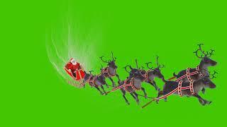 Santa Claus on a sleigh with Christmas reindeer. Animation in front of green screen.