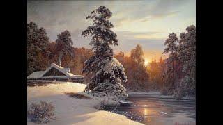 Как рисовать зимний пейзаж|как написать закат зимой|бесплатные уроки живописи #живопись #уроки #art