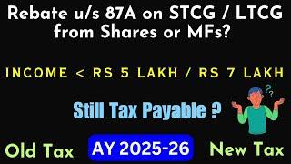 Tax on STCG and LTCG on Sale of Shares & MFs if income below Rs 5 Lakh or Rs 7 Lakh FY 2024-25 II