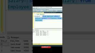 Sub Query in SQL #shorts #youtubeshorts #sql #sqlserver