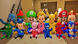 ULTRA PARTY! Mario, Sonic, Spider-Man, Pikachu, Police Baby In Yellow | Experiments Baby In Yellow