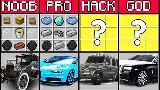 Minecraft Battle: SUPER CAR CRAFTING CHALLENGE - NOOB vs PRO vs HACKER vs GOD ~ Animation