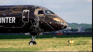 aircraft  E195-E2 from the Brazilian manufacturer Embraer with an incredible Profit Hunter livery