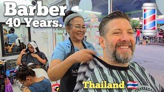 Doing this 40 Yrs MAKES her a MASTER BARBER! Pattaya, Thailand   (ASMR & chill yall)