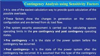 Contingency Analysis with Methods,  Techniques and Algorithm