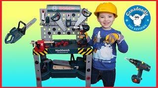 Bosch Mini Workbench Professional play tools for kids unboxing pretend playtime with Canadoodle