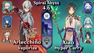 C0 Arlecchino Vaporize & C1 Xiao Hyper Carry | Spiral Abyss 4.6 - Floor 12 9 Stars | Genshin Impact