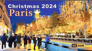 Paris, France - Paris Christmas lights | Christmas walk in Paris 2024 | Paris 4K HDR | UHD 4K walk