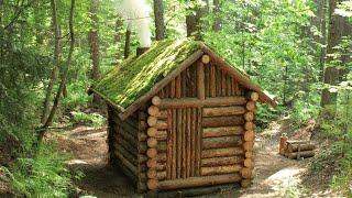 Building a Survival House in the Larch Woods. From start to finish. ASMR