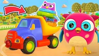 Hop Hop plays with the owl pyramid and a toy truck for kids. New episodes of cartoons for kids.