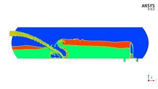 CFD, Oil Separator, inlet with 50% oil and 50% water, ANSYS Fluent, VOF, Multiphase (three phases)