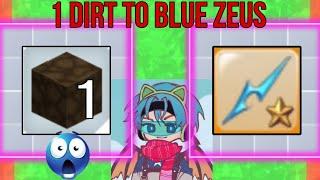 1 DIRT TO BLUE ZEUS CHALLENGE I got 2 swords from Hcaking Coins with furnace in Skyblock BlockmanGo