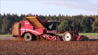 Grimme Varitron 470 beim Kartoffel roden. Claas Axion 470 mit Brettmeister Überladewagen!