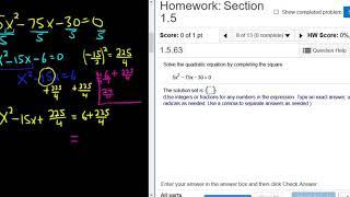 Solve 5x^2 - 75x - 30 = 0 by Completing the Square MyMathlab Homework