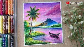 Pink Nature Scenery Drawing with Oil Pastels | Beginner-Friendly Tutorial