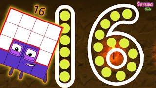 Numberblocks Magic run 16 numbers | special number of sixteen | numbers sarswa animation