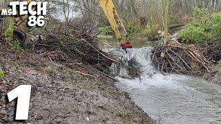 Beaver Dam Removal With Excavator - 2 Beaver Dams - New Holland Kobelco E 50.2 C (Crawler Excavator)