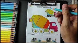 FUN COLORING - AWESOME CEMENT TRUCK COLORING FOR KIDS - HEAVY VEHICLE