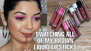 SWATCHING ALL OF MY BROWN  LIQUID LIPSTICKS | MAKEUPFASHIONREVIVAL