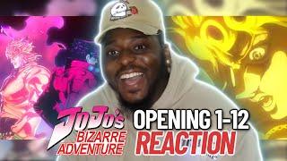 First Time REACTING to ALL JOJOS BIZARRE ADVENTURE Openings (1-12) | JJBA All Openings Reaction