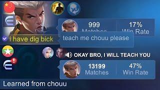 I PRETEND NUB AND MY TEAMMATES TEACH ME PLAY CHOU !! (OPEN MIC) - Mobile Legends