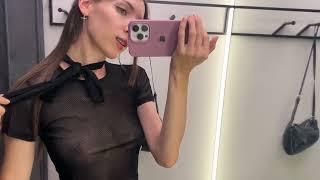 4K Transparent Black MESH TOP ｜ No Bra No Panties Try on Haul