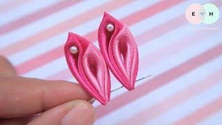 Amazing Kanzashi Flower - Hand Embroidery Works - Ribbon Tricks & Easy Making Tutorial #86