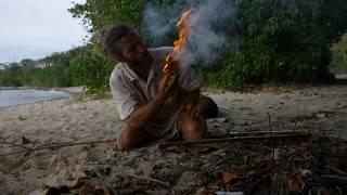 Bamboo Fire Saw with stone tools.  Tropical Survival skills