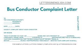 Bus Conductor Complaint Letter - Sample Complaint Letter Against Bus Conductor