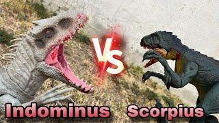 Scorpius Rex vs Indominus Rex Battle. Toy movie - stop motion