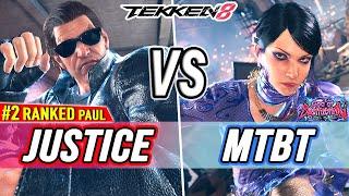 T8  Justice (#2 Ranked Paul) vs MTBT (Zafina)  Tekken 8 High Level Gameplay